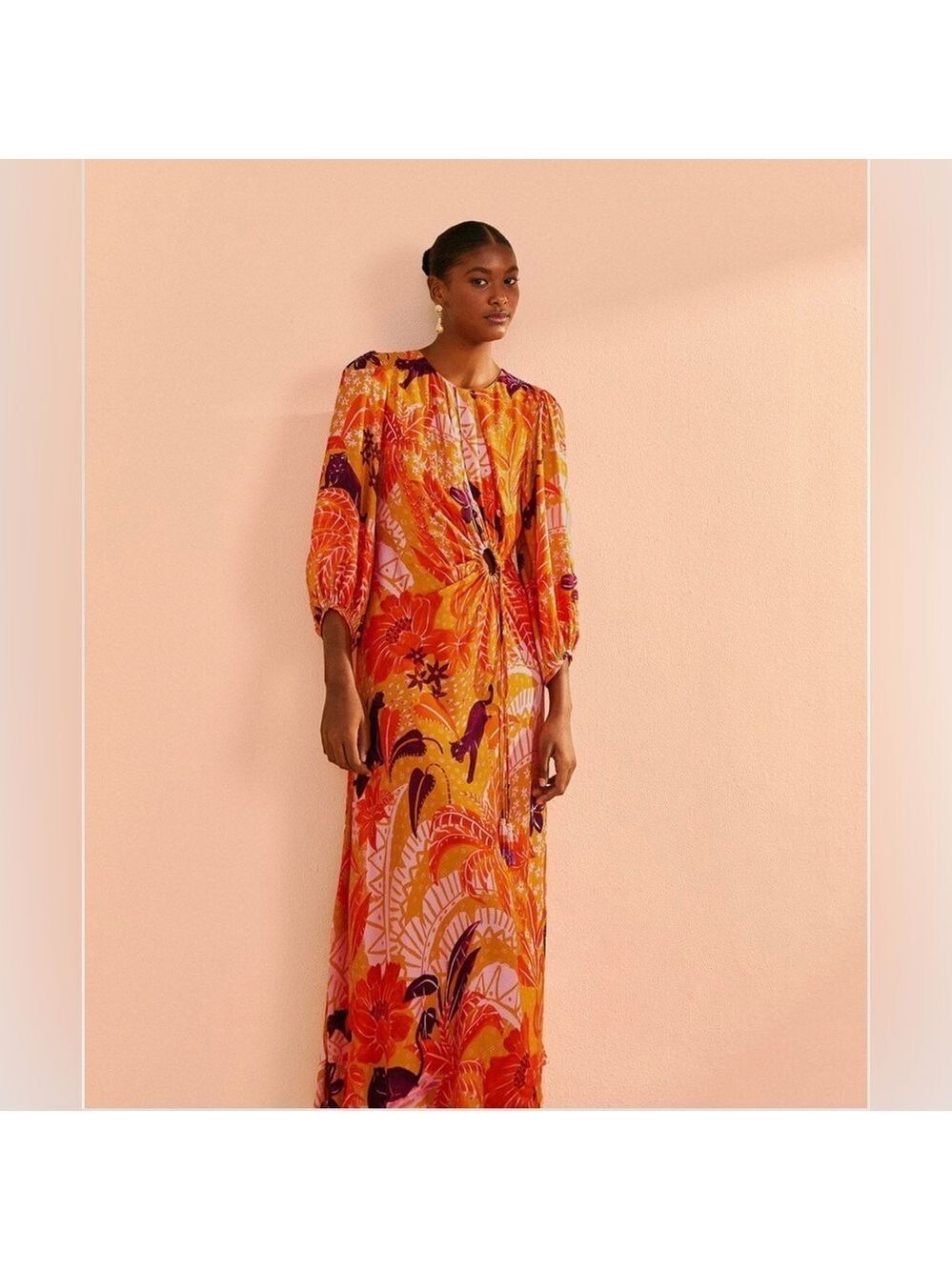 Farm Rio Beige Jungle Panther Lenzing™ Ecovero™ Viscose Midi Dress